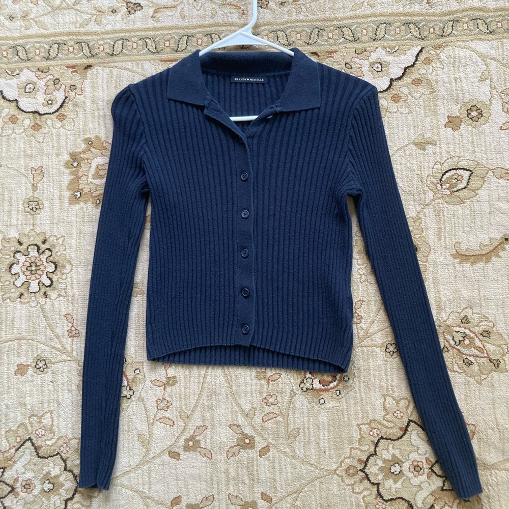 Navy Blue Ribbed Women's Sweater